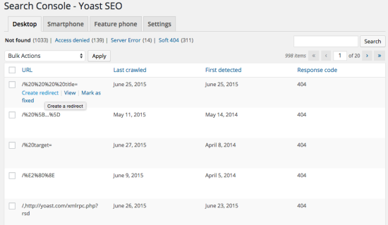 Yoast SEO Google search console integration screenshot