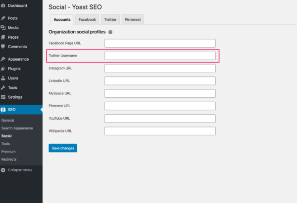 The Accounts tab of Yoast SEO