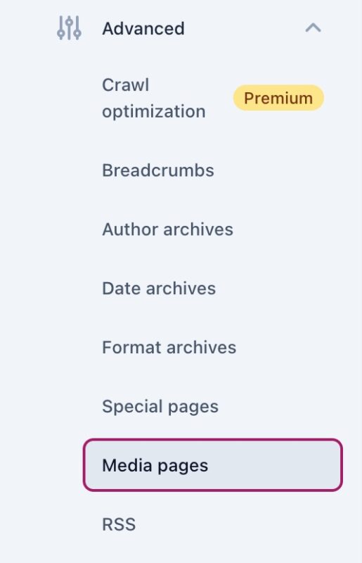 Screenshot showing the media pages settings in Yoast SEO