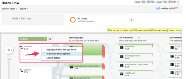 Viewing one segment in Users Flows in Google Analytics