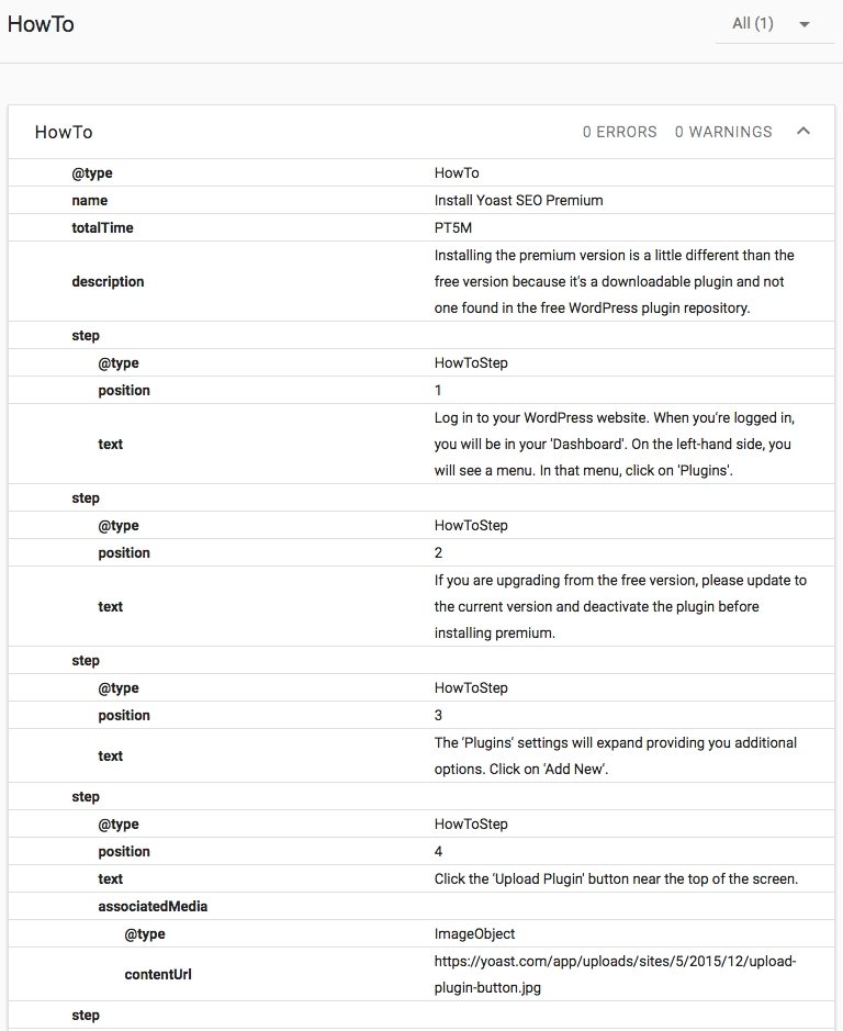 the result in the structured data testing tool