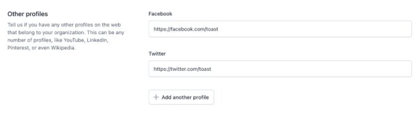 Screenshot of the "Other profiles" section in the Site representation settings in Yoast SEO. 