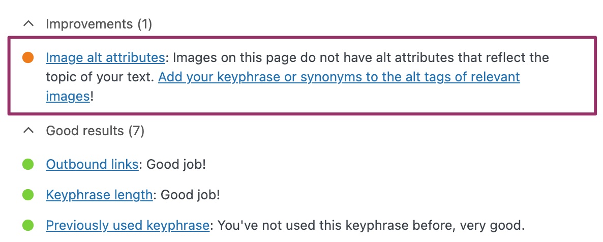 image alt attributes check in yoast seo