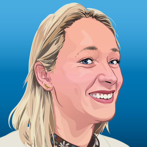 Yoast style drawn avatar of Nynke de Blaauw on a blue background