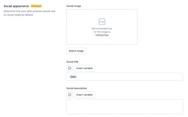 Screenshot of the Social appearance section in the Date archives settings in Yoast SEO