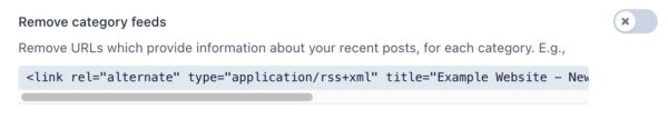 screenshot of the "Remove category feeds" toggle in the crawl optimization settings in Yoast SEO