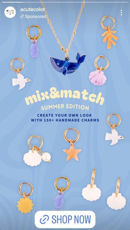 An example of a display ad from a jewelry company called a cute color. It shows different pendants. 