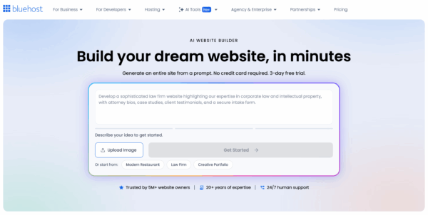 screenshot of the Bluehost AI Website Builder