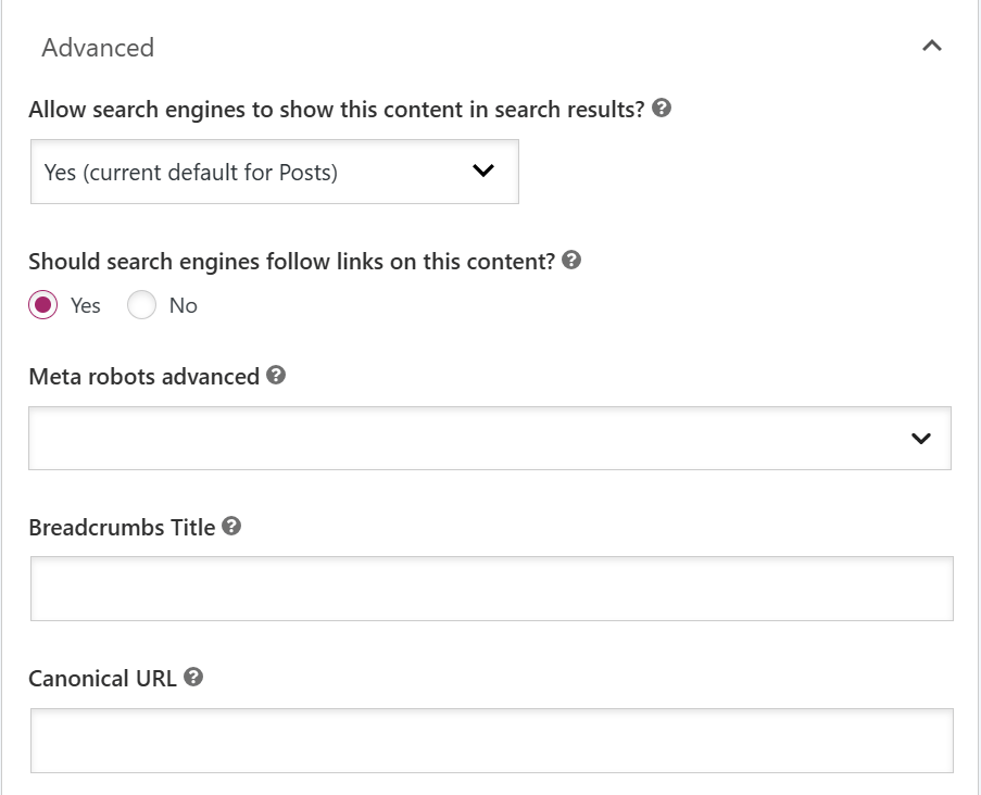 Search engine and canonical settings Yoast SEO