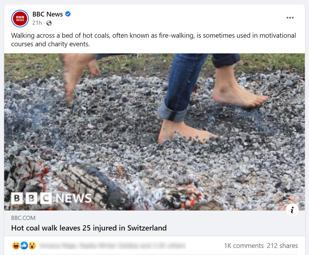 A screenshot of an article from bbc.co.uk shared on a Facebook feed.